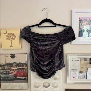 NWOT Free People Elegant Black Velvet Off-Shoulder Top